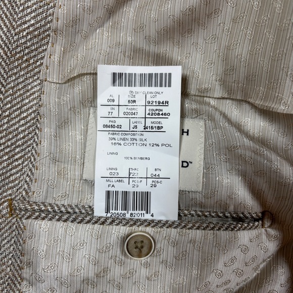Joseph Abboud Beige Herringbone Linen Silk Blend Jacket Men's Sz 50R NWT - Picture 5 of 9